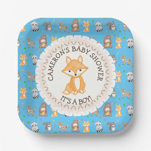 Personalisierte Baby Dusche Teller Woodland Themed (Vorderseite)