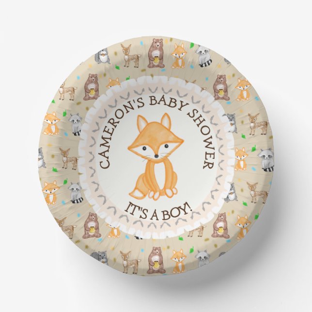 Personalisierte Baby Dusche Teller Woodland Themed (Vorderseite)