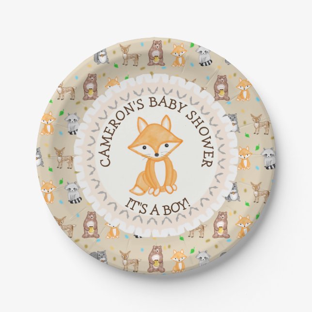 Personalisierte Baby Dusche Teller Woodland Themed (Vorderseite)