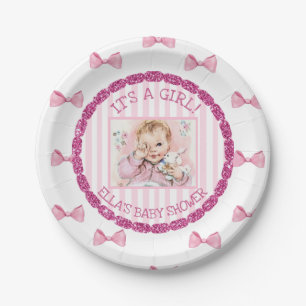 Personalisierte Baby-Duschpapier-Teller rosa Bogen Pappteller