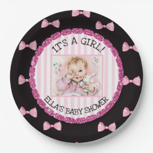 Personalisierte Baby-Duschpapier-Teller rosa Bogen Pappteller