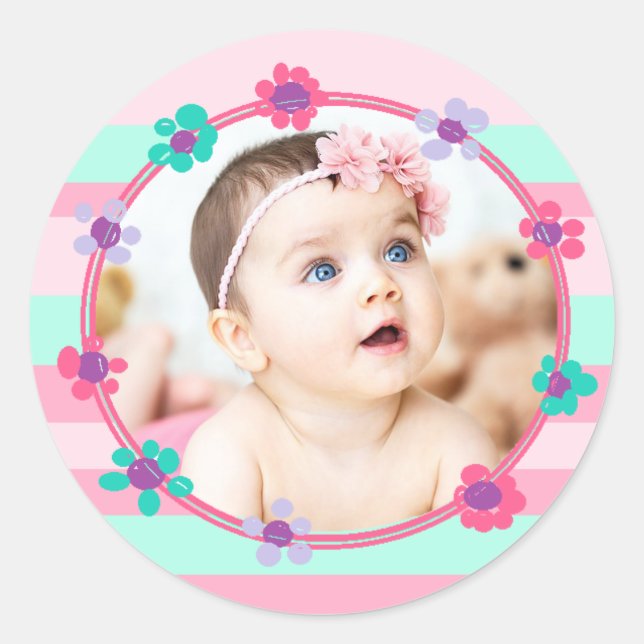 Personalisierte Baby-Foto-Aufkleber Runder Aufkleber (Vorderseite)