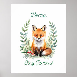 Personalisierte Baby-Fuchs-Wasserfarbe-Wald-Kinder Poster