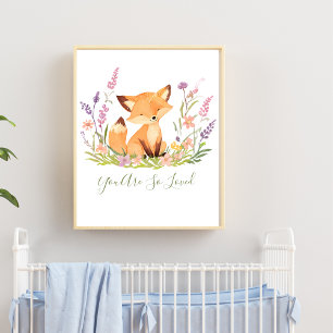 Personalisierte Baby-Fuchs-Wildblumen-Kinderzimmer Poster