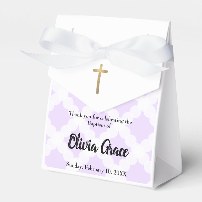 Personalisierte Baby Girl Taufe Lila Gold Cross Geschenkschachtel (Vorderseite)