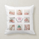 PERSONALISIERTE BABY MÄDCHEN-FOTOKOLLAGE MIT SCHWE KISSEN<br><div class="desc">Ideal für Ihr Kinderzimmer. Ein wunderschönes personalisiertes Kissen mit 8 eigenen Fotos, die in einem quadratischen Gitter angeordnet sind. Im Zentrum steht ein handgezeichneter Kranz um ein Aquarellschild-Wappen, mit dem Sie sich mit Monogramm und Text personalisieren können. Und obwohl sie nur wenig ist, ist sie erbittertes Shakespeare-Zitat auf der Rückseite....</div>