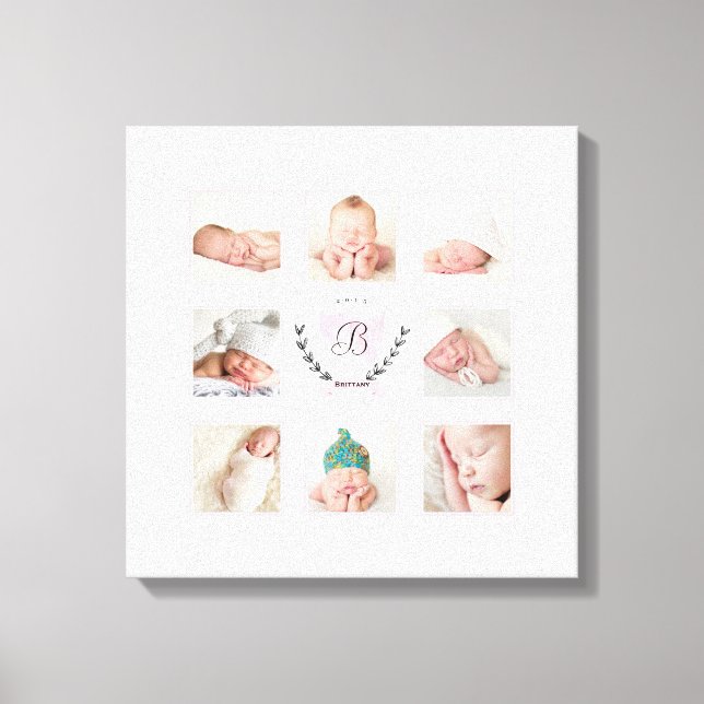 PERSONALISIERTE BABY MÄDCHEN-FOTOKOLLAGE MIT SCHWE LEINWANDDRUCK (Vorderseite)