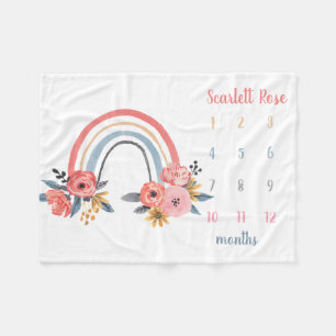 Personalisierte Baby Mädchen Meilenstein Blumen Re Fleecedecke