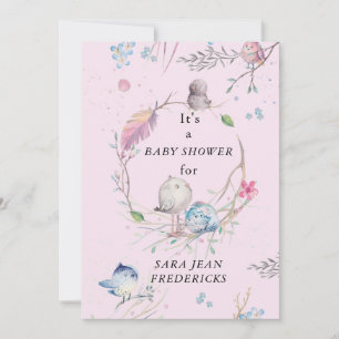 Personalisierte Baby-Party Rosa Little Birdies Einladung