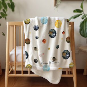 Personalisierte Babydecke Sonnensystem Sherpadecke