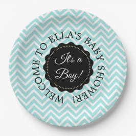 Personalisierte Babydusche Aquamarine Zickzack Pap Pappteller