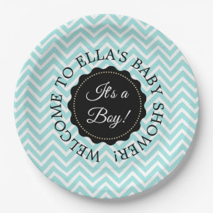 Personalisierte Babydusche Aquamarine Zickzack Pap Pappteller