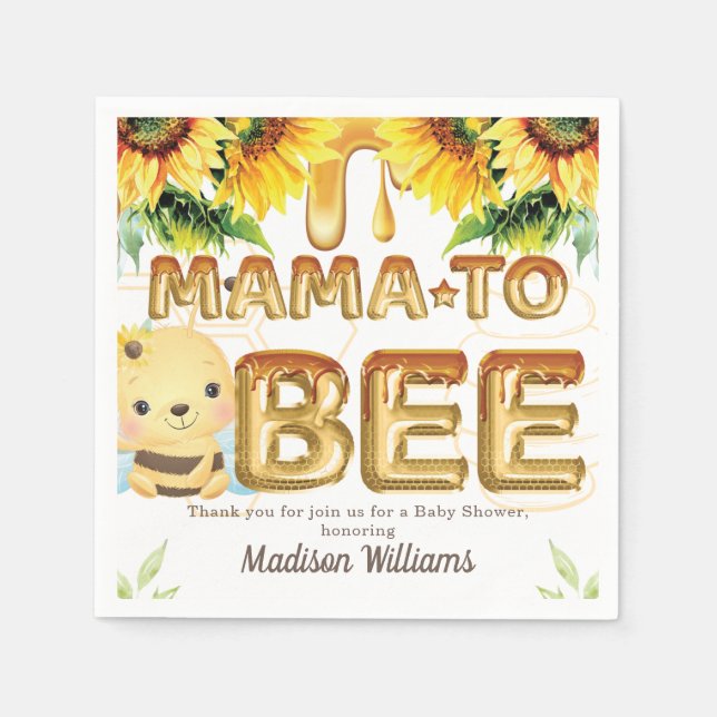 Personalisierte Babydusche Mama zu Honey Bee Bee Serviette (Vorderseite)