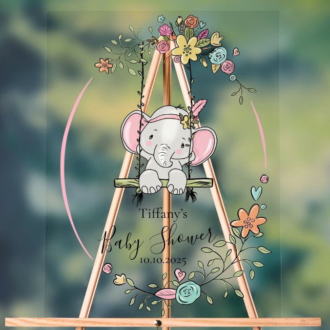 Personalisierte Babydusche mit Niedlichem Elefant Acrylschild (Von Creator hochgeladen)