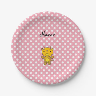 Personalisierte Babygiraffe Pink Polka Punkte Pappteller