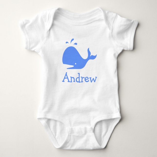 Personalisierte Babykleidung mit blauem Cartoonwal Baby Strampler (Vorderseite)