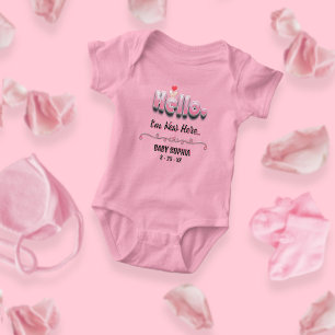 Personalisierte Babyparty Rosa Hello Herz Süß Baby Strampler