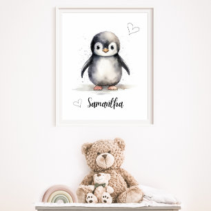 Personalisierte Babypinguin-Kinderzimmer-Wandkunst Poster