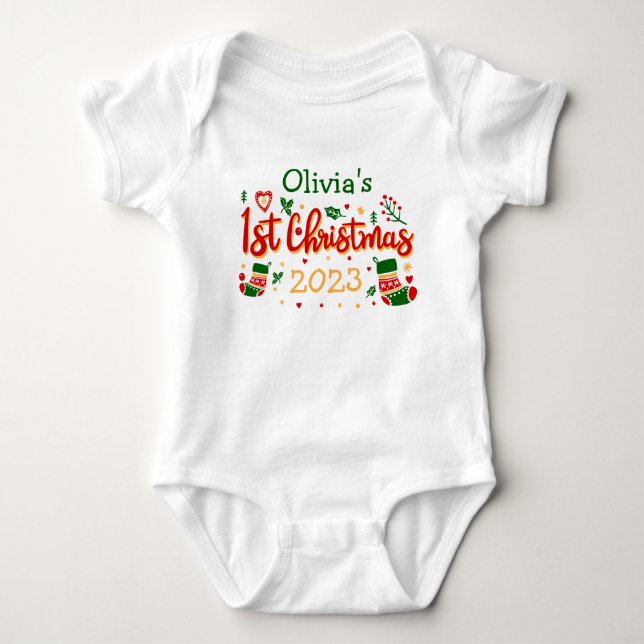 Personalisierte Babys Erste Weihnacht, Babie 1. Xm Baby Strampler (Vorderseite)