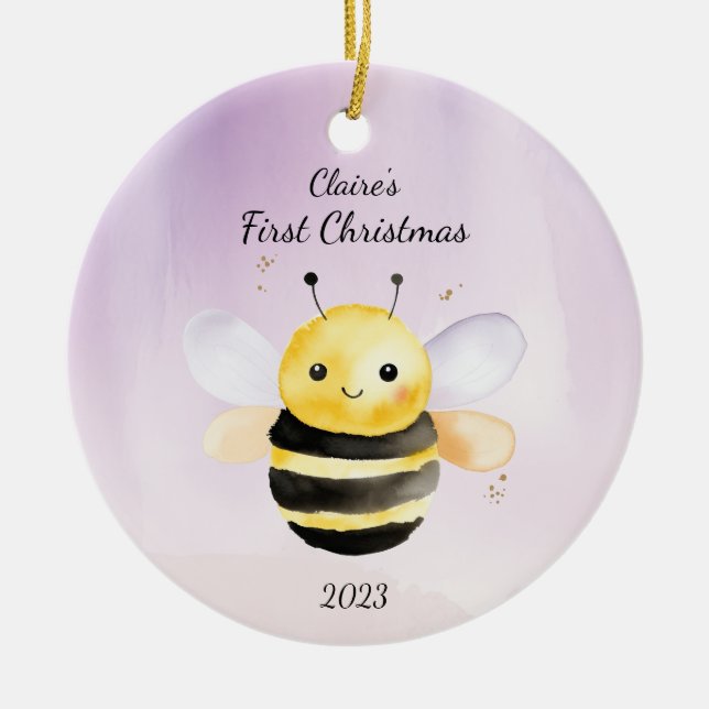 Personalisierte Baby's First Christmas Bumble Keramik Ornament (Vorne)