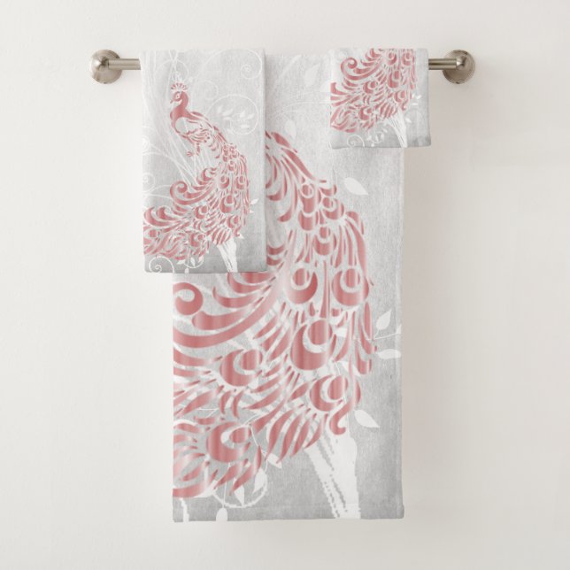 Personalisierte Badetücher aus Pink Peacock Badhandtuch Set (Insitu)
