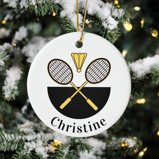 Personalisierte Badminton Rackets & Bird Yellow Bl Keramik Ornament (Von Creator hochgeladen)
