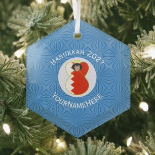 Personalisierte bahrainische Engel-Hanukkah-Flagge Ornament Aus Glas