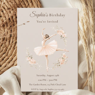 Personalisierte Ballerina-Geburtstags-Blush-Blumen Einladung