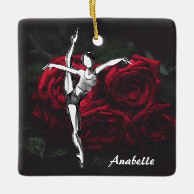 Personalisierte Ballerina und Rose Ballett Weihnac Keramikornament (Vorderseite)