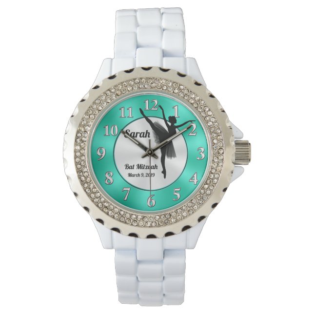 Personalisierte Ballerina Watch, Bat Mitzvah Gesch Armbanduhr (Vorderseite)