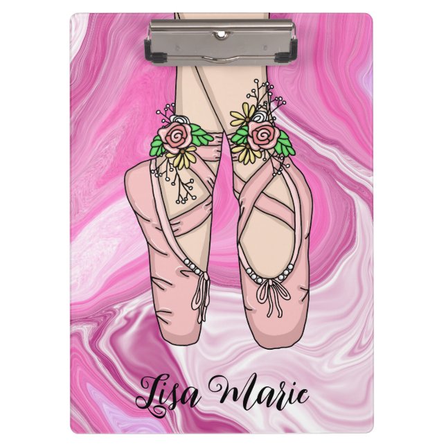 Personalisierte Ballet Slippers Rosa und Weiß Marm Klemmbrett (Vorderseite)