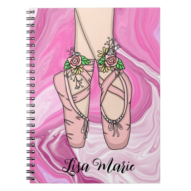 Personalisierte Ballet Slippers Rosa und Weiß Marm Notizblock (Vorderseite)