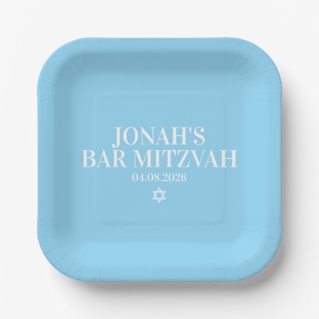 Personalisierte Bar Mitzvah Papierplatte Pappteller (Vorderseite)