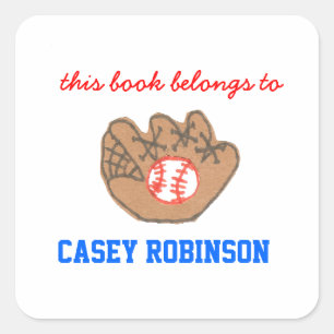 Personalisierte Baseball-Exlibris für Kinder Quadratischer Aufkleber