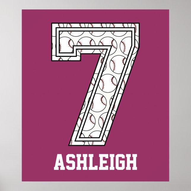 Personalisierte Baseball-Nummer 7 Poster (Vorne)