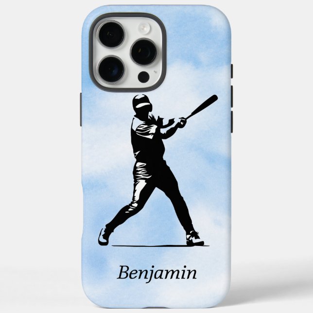 Personalisierte Baseball Player Silhouette Blue Sk iPhone 16 Pro Max Hülle (Rückseite)