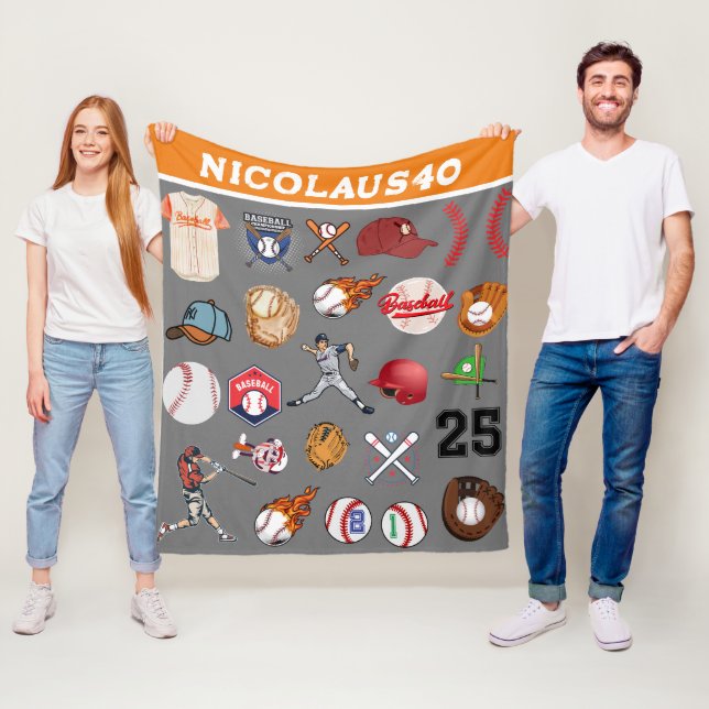 Personalisierte Baseballspielernummer Grau Fleecedecke (Beispiel)