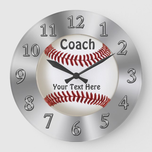 Personalisierte Baseballuhr für Trainer Große Wanduhr (Vorderseite)