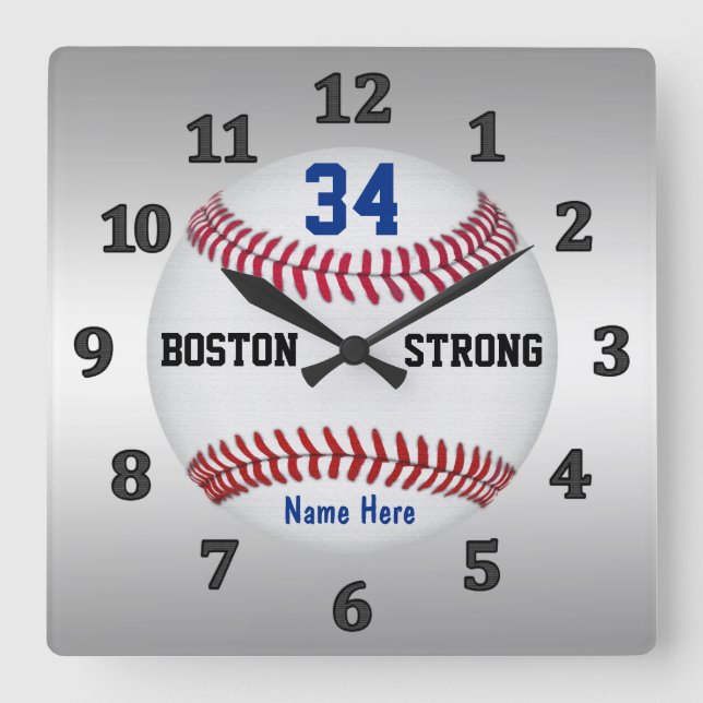 Personalisierte Baseballuhren, Jersey-NUMMER & NAM Quadratische Wanduhr (Vorderseite)