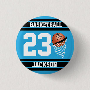 Personalisierte Basketball Baby Blue und Black Button