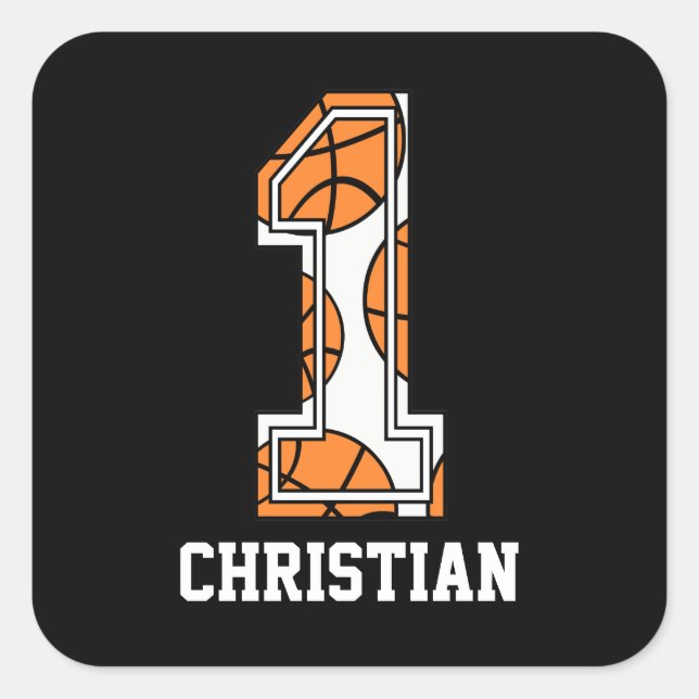 Personalisierte Basketball-Nummer 1 Quadratischer Aufkleber (Vorderseite)