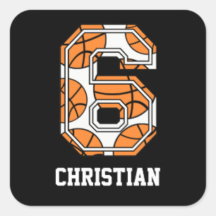 Personalisierte Basketball-Nummer 6 Quadratischer Aufkleber