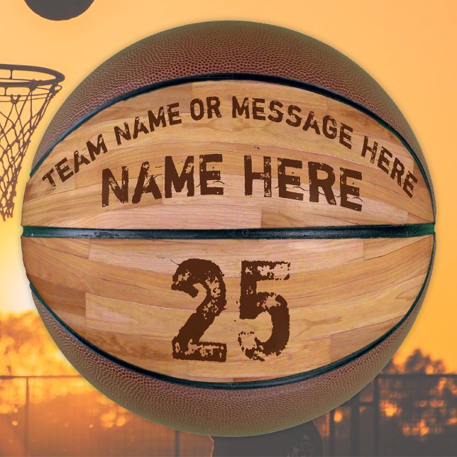 Personalisierte Basketbälle, 3 Textfelder, Holzfuß Basketball (Basketball gifts for players. Basketball Gifts for Seniors. Personalized Basketball Ball.)