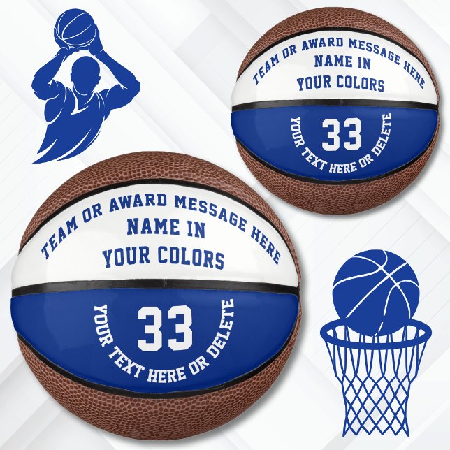 Personalisierte Basketbälle in Ihren Farben und Te Mini Basketball (Personalized Basketball Ball. Blue and White, Mini Basketball. Senior gifts for basketball players. )