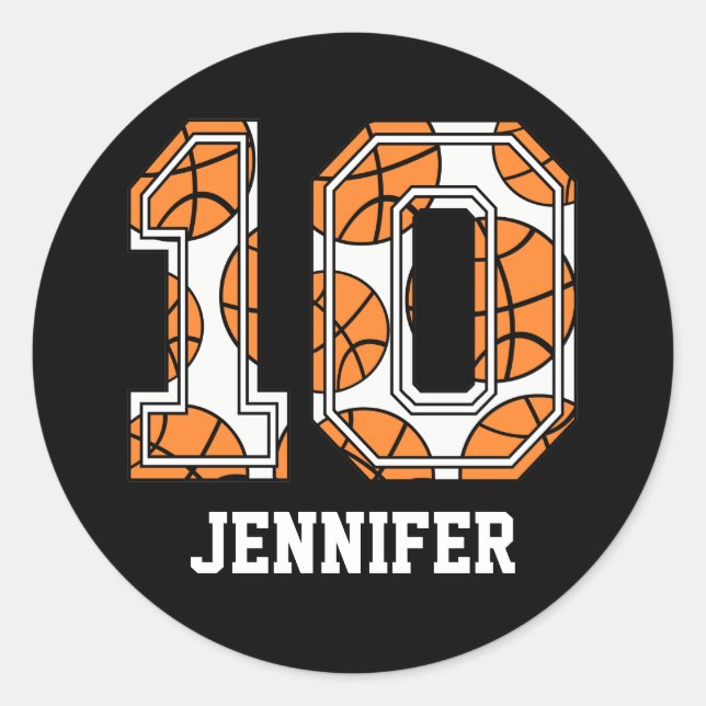 Personalisierte Basketballnummer 10 Runder Aufkleber (Vorderseite)