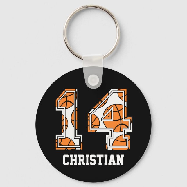 Personalisierte Basketballnummer 14 Schlüsselanhänger (Vorderseite)