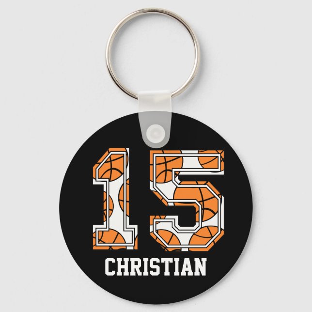 Personalisierte Basketballnummer 15 Schlüsselanhänger (Vorderseite)