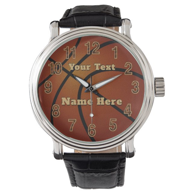 Personalisierte Basketballuhren mit Ihrem Text Armbanduhr (Vorderseite)