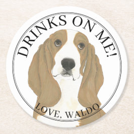 Personalisierte Basset Hound-Hochzeit Runder Pappuntersetzer