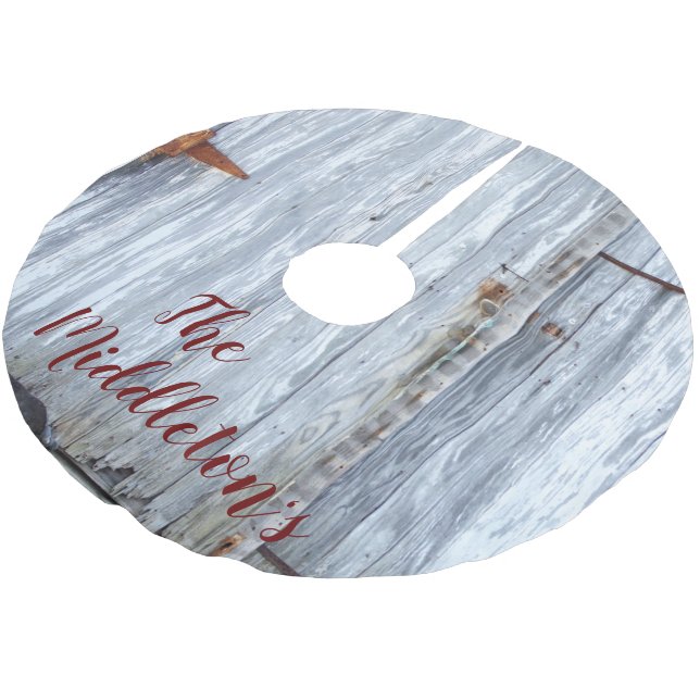 Personalisierte Baumrinde Weißwaschwald Holzstall  Polyester Weihnachtsbaumdecke (Schrägansicht)